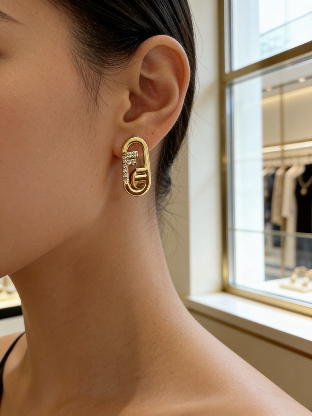 Gold-Tone Crystal Accent Link Earrings - Designer Style